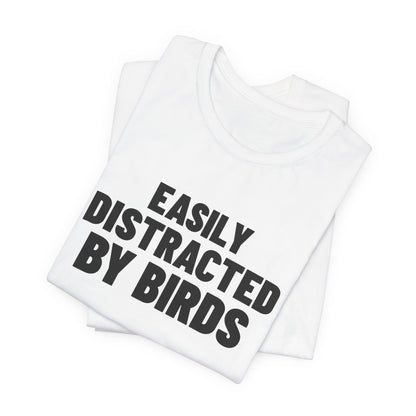Easily Distracted by Birds Shirt, White folded detail, digital mockup