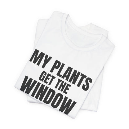 My Plants Get the Window Seat Shirt, White folded view, digital mockup