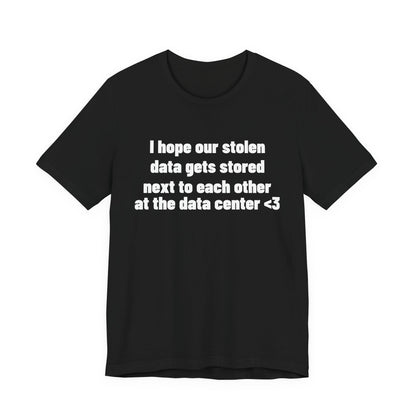 I Hope Our Stolen Data Shirt, Black front view, digital mockup