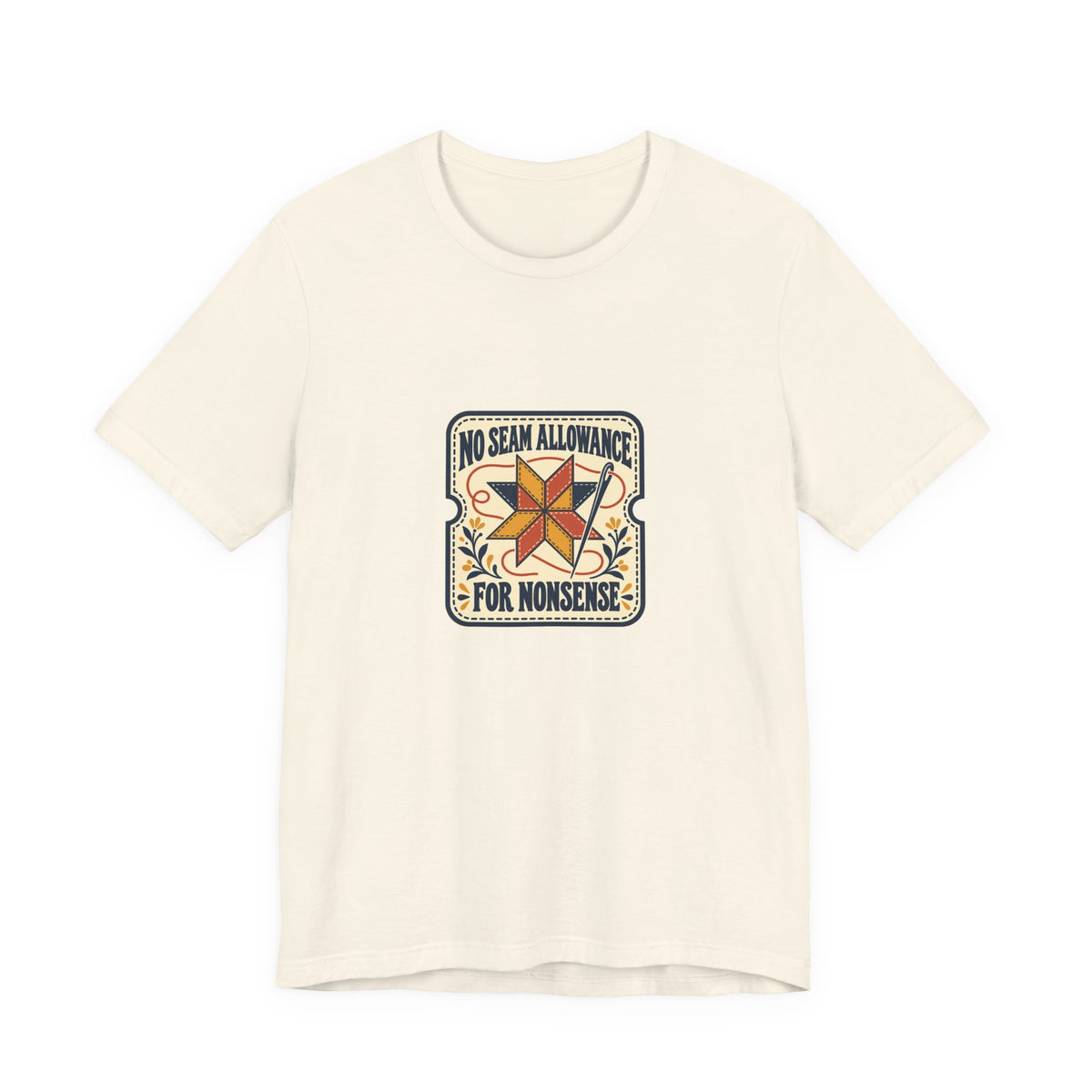 No Seam Allowance for Nonsense Quilting Shirt, Natural front, digital mockup