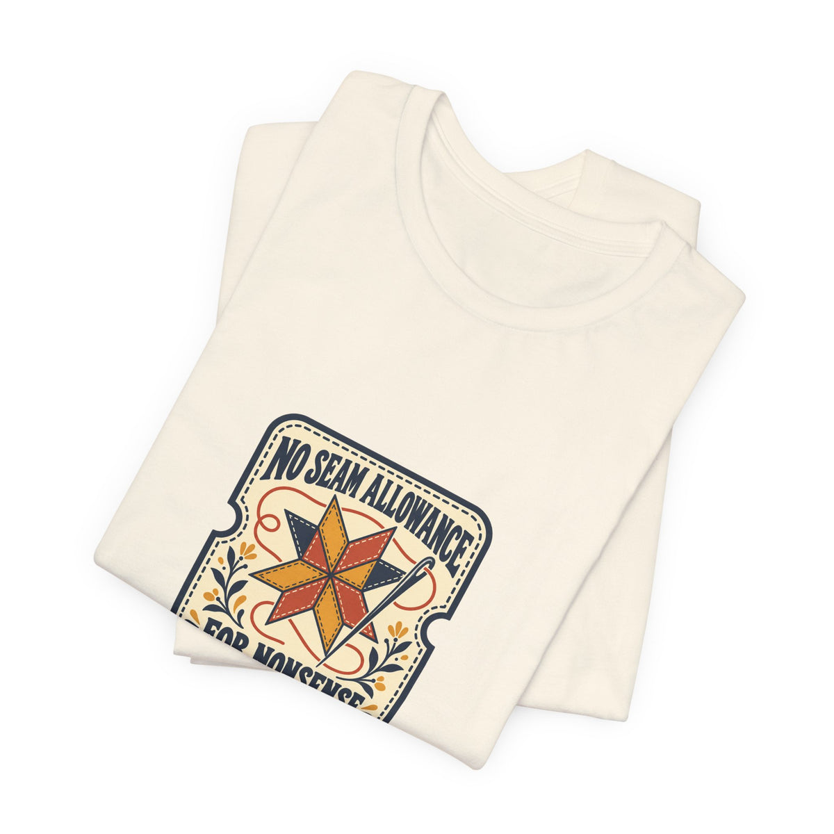 No Seam Allowance for Nonsense Quilting Shirt, Natural folded detail, digital mockup