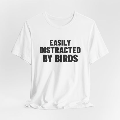 Easily Distracted by Birds Shirt, White draped front, digital mockup