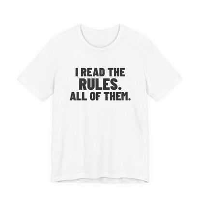 I Read the Rules All of Them Board Game Shirt, White front view, digital mockup
