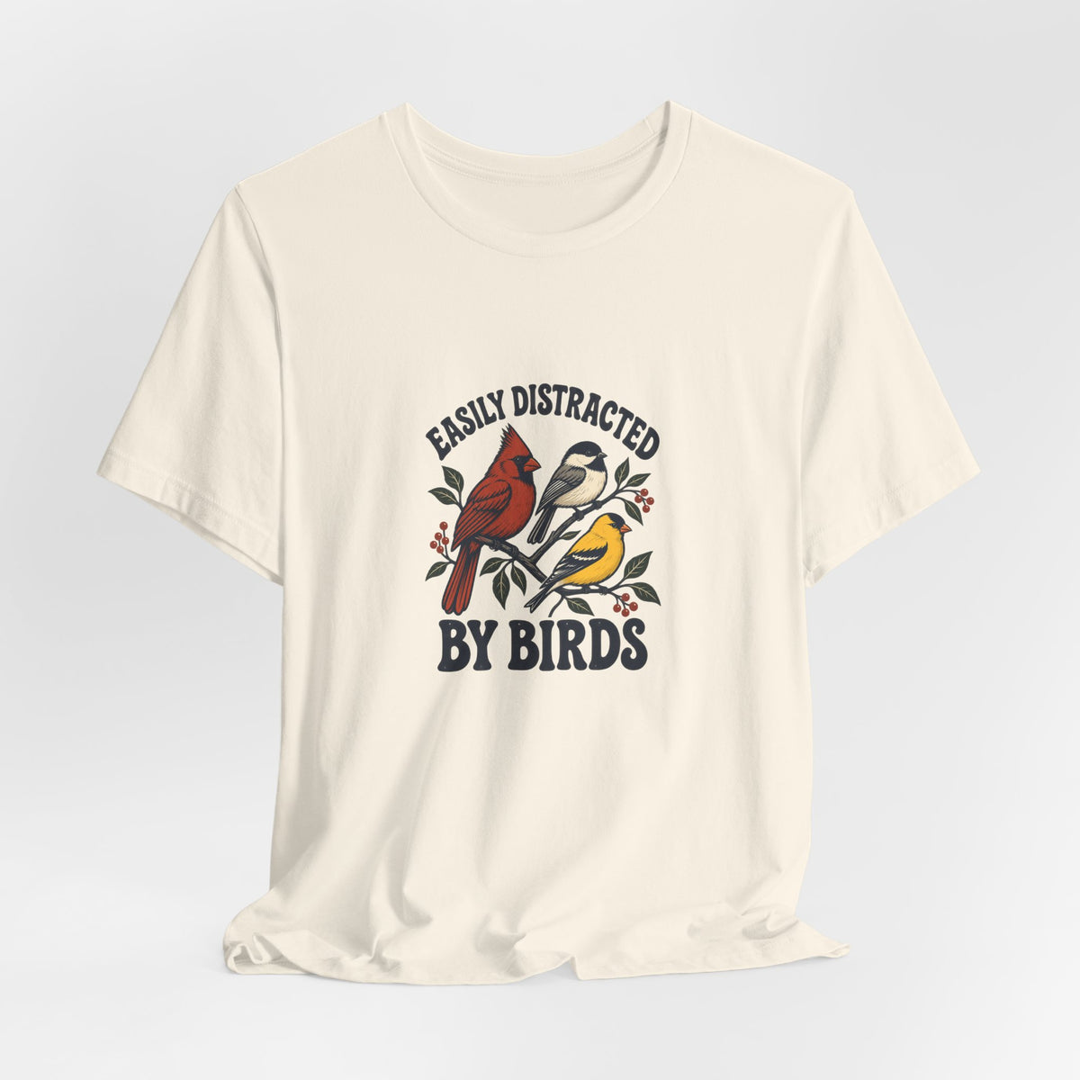 Easily Distracted by Birds Shirt, Natural draped front, digital mockup