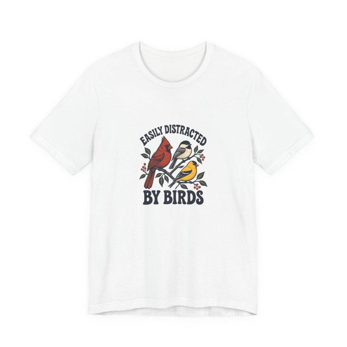 Easily Distracted by Birds Shirt, White front, digital mockup