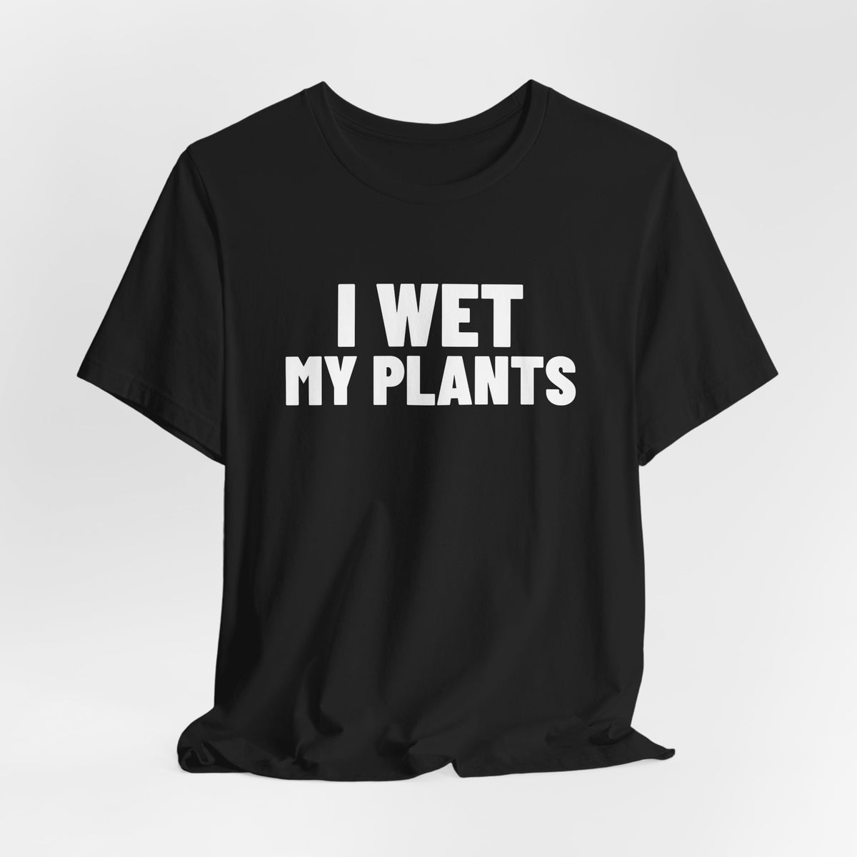 I Wet My Plants Shirt, Black hanging view, digital mockup