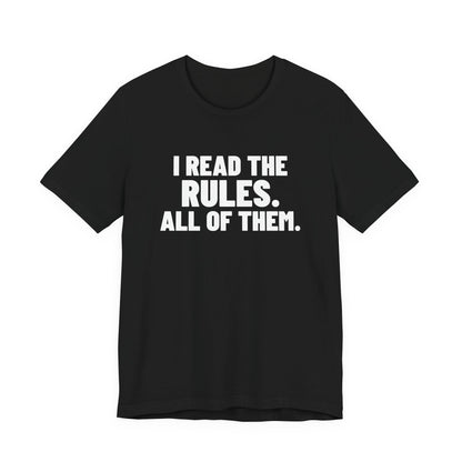 I Read the Rules All of Them Board Game Shirt, Black front view, digital mockup