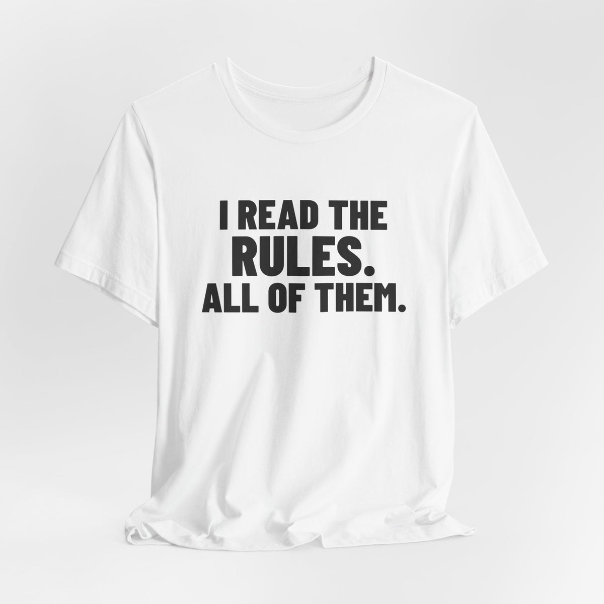 I Read the Rules All of Them Board Game Shirt, White hanging view, digital mockup
