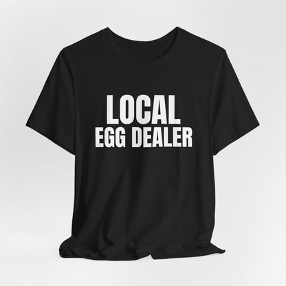 Local Egg Dealer Shirt, Black hanging view, digital mockup