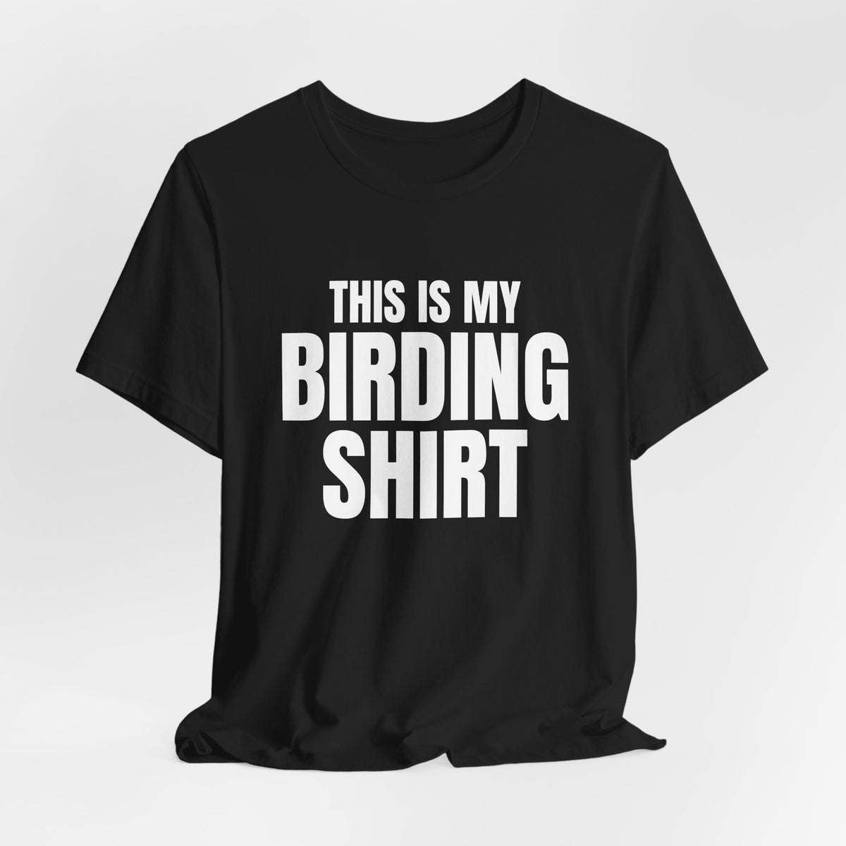 This Is My Birding Shirt, Black hanging view, digital mockup